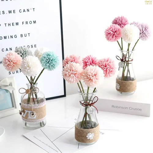 Vista 3 de 12 flores artificiales de bola de crisantemo, ramo de novia de boda, flores de seda de hortensias de plástico para centros de mesa de boda, arreglos