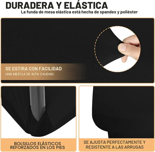 Vista 2 de Paquete de 2 manteles de elastano negro de 4 pies para mesas rectangulares, ajustado y elástico, lavable, resistente a las arrugas, perfecto