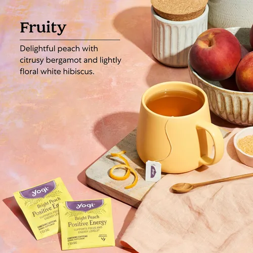 Vista 4 de Yogi Tea Bright Peach Positive Energy Tea – 16 bolsas de té por paquete (6 paquetes) – Té orgánico para apoyar la concentración y la energía