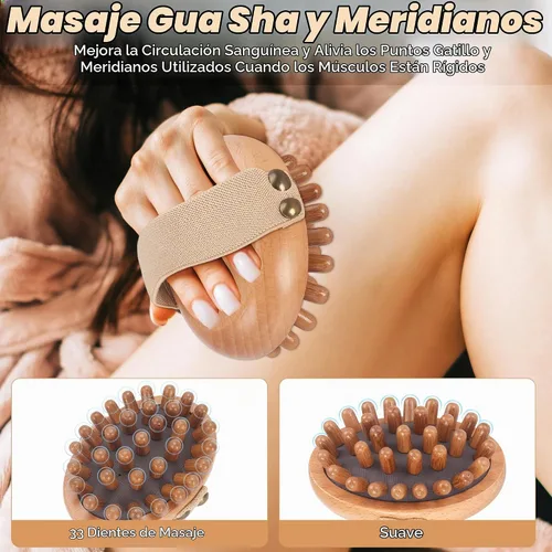 Vista 4 de DEBETOOL Paquete de 2 herramientas de masaje de terapia de madera, cepillo
