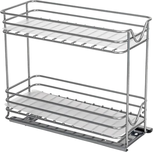 Vista 7 de Household Essentials Estante deslizante doble de 2 niveles de 4 pulgadas en acero recubierto de polvo Glidez de níquel organizador de almacenamiento