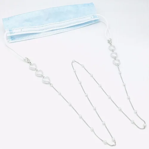 Vista 4 de Sttiafay Cadena de cuentas para lentes para mujer, con forma de corazón, perla, correa para gafas, cordón de retención para lentes de sol, cordón
