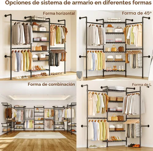 Vista 6 de ONBRILL H3 - Sistema de armario expandible para montaje en pared, organizador de armario de 5.4 pies a 8.1 pies con 4 varillas telescópicas y 6 Negro