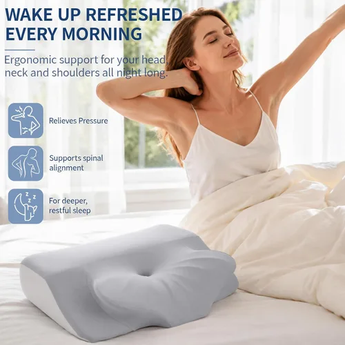 Vista 7 de LeMotech Almohada cervical de doble cara, almohada ergonómica de espuma viscoelástica con lado cómodo tradicional, soporte de cuello para dormir