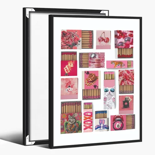 Vista 14 de Pósteres de Impresión en Lienzo de Caja de Cerillas Rosa Retro Preppy, Póster de Cerillas Femenino y Moderno, Arte Vintage de Librito de Cerillas