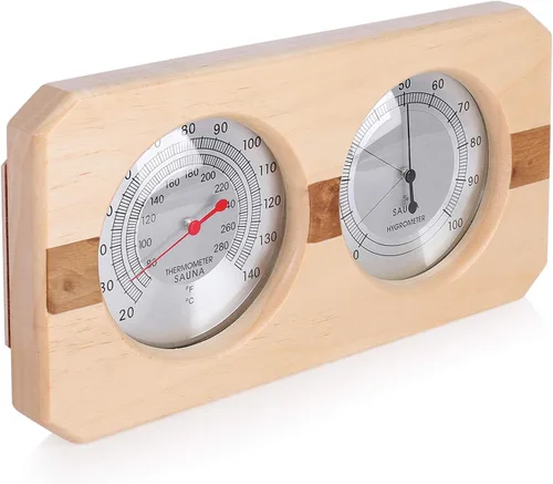 Vista 2 de Higrotermógrafo de madera para sauna 2 en 1 termómetro higrómetro pantalla de doble dial temperatura humedad medidor herramienta Sauna habitación