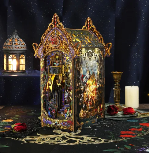 Vista 5 de Modelo de soporte para libros, kits de rincón de libros para adultos, Halloween, rompecabezas góticos mágicos oscuros 3D, estante de libro, castillo