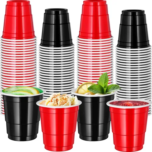 Vista 11 de 120 vasos de chupito de oro negro de 2 onzas, vasos de chupito negros y dorados, vasos de chupito de feliz año nuevo para beber, degustaciones