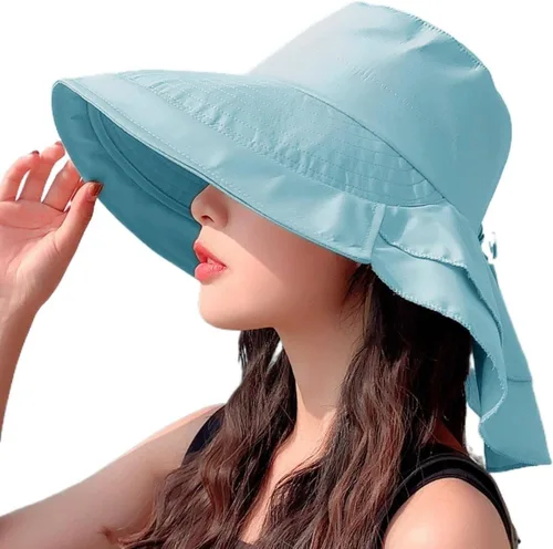 Vista 13 de Sombrero de sol para mujer, protección solar, ala ancha, plegable, sombrero de pescador, protección UV, con deflector de cuello Beige