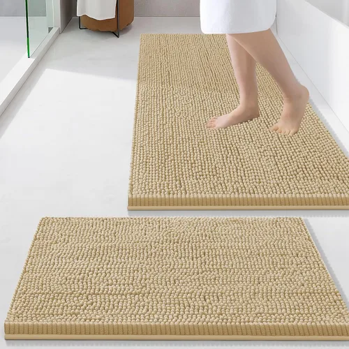 Vista 97 de Juego de alfombras de baño Smiry de 2 piezas, suave alfombra absorbente de chenilla y juego de alfombra en forma de U para inodoro, alfombra de baño