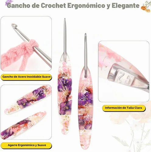 Vista 3 de Katech Gancho de ganchillo de 0.098 pulgadas para manos artríticas, ganchos de ganchillo ergonómicos de acero inoxidable pulido a mano con agarre