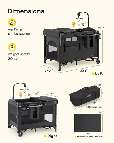 Vista 2 de HARPPA 6 in 1 Pack and Play with Bedside Bassinet, Foldable Playard