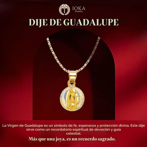 Vista 4 de Ioka Colgante con Dije de Sello de la Virgen María de Guadalupe de Oro de 14K con Collar de Cadena Valentino de 1.5mm