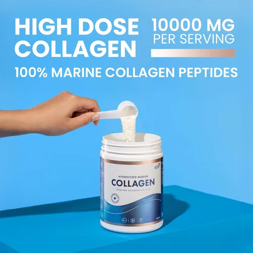 Vista 4 de Swedish Nutra - Polvo de colágeno 100% marino de 10.58 oz y 10.000 mg de colágeno marino hidrolizado Suplemento líquido Ácido hialurónico, biotina