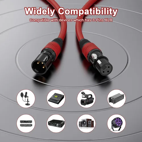 Vista 2 de Cables XLR de 3 pies, XLR macho a hembra, chapado en oro, 3 pines, cable de micrófono - 2