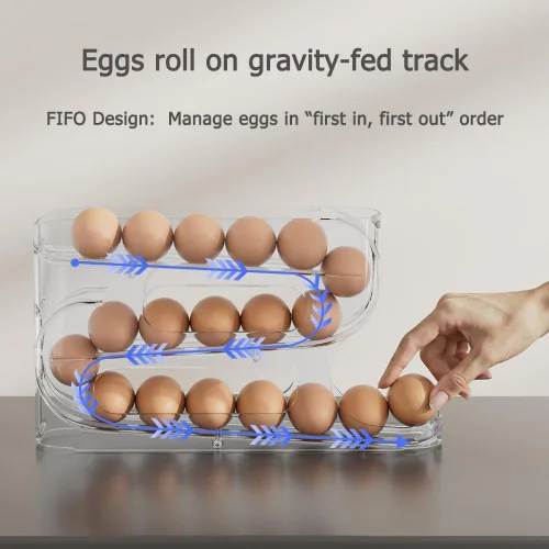 Vista 4 de Sotfamily - Soporte transparente para huevos FIFO para nevera, dispensador de huevos para huevos, 18 unidades 1-Pack Automatic Rolling Egg