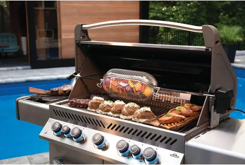 Vista 6 de Napoleon Cesta de parrilla para asador, acero inoxidable, se adapta a barras de asador estándar, mejor para alas, papas fritas y verduras asadas
