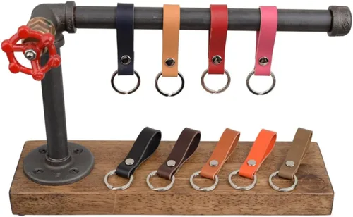 Vista 5 de BeeSpring Leather Keychain Handcraft Silver Key Ring Lanyard Handmade