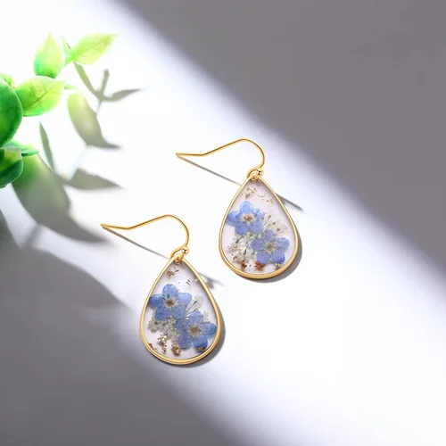 Vista 70 de Forget-Me-Not and Queen Anne's Lace Pressed Wildflower Earrings Pressed Flower Earrings Handmade Drop and Dangle Earrings Gift for Woman