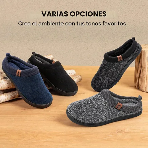Vista 7 de MERRIMAC - Zapatillas de deslizamiento para hombre, cómodas, con espuma viscoelástica, antideslizantes, para interiores, zapatos de casa Negro