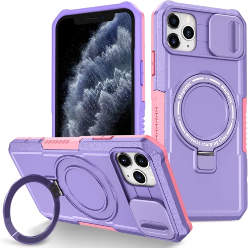 Vista 82 de Funda magnética para iPhone 11, soporte de anillo con ventana corrediza, funda protectora mate a prueba de golpes para iPhone 11 6.1, fundas
