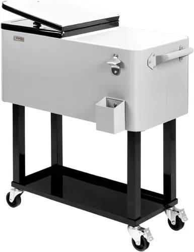 Vista 10 de VINGLI Baúl de hielo rodante de 80 cuartos de galón, carrito portátil para fiestas en el patio, bar, con estante, piscina de bebidas con abridor