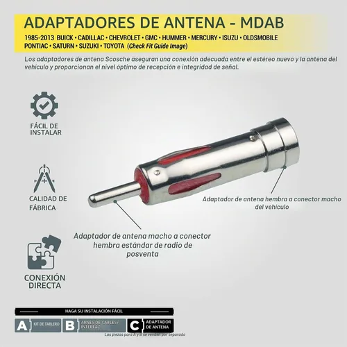 Vista 6 de Scosche MDAB - Adaptador compacto de antena micro/Delco para estéreo de automóvil compatible con vehículos GM e importación seleccionados 1985-2013