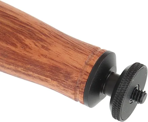 Vista 7 de Mango de madera para cámara, agujero universal de tornillos de 1/4 pulgadas, diseño de madera de pera, para cámara, lámpara de video LED, teléfono
