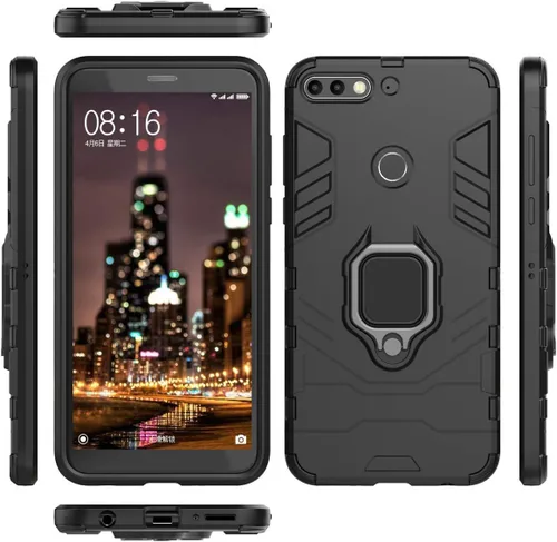 Vista 4 de LuluMain Compatible con Huawei Y7 Prime (2018), Nova 2 Lite, Honor 7C, funda de metal con agarre de anillo de apoyo duro