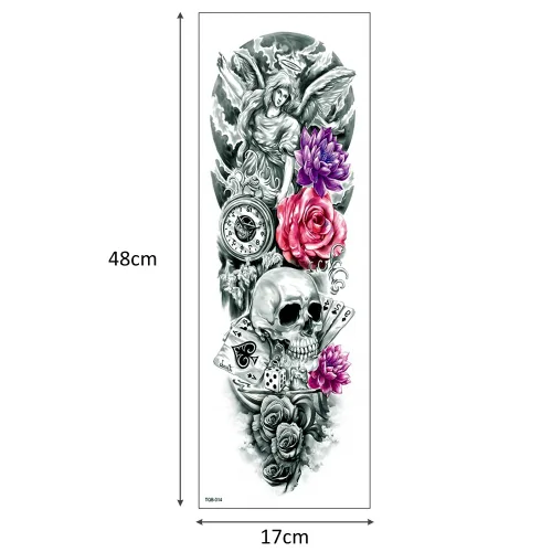 Vista 4 de Glaryyears Tatuaje temporal grande de brazo completo para adultos, mujeres y hombres, paquete de 5 tatuajes falsos de larga duración para maquillaje