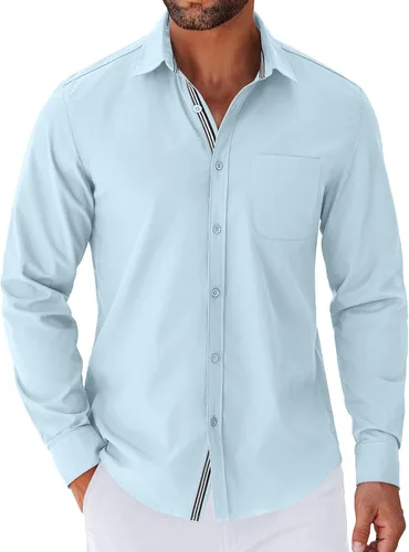 Vista 9 de COOFANDY Camisa para hombre de manga larga casual con botones, camisas sin doblar para hombre de ajuste regular