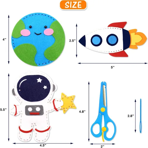 Vista 2 de CiyvoLyeen Kit de costura espacial para niños, sistema solar, actividades de bricolaje para niños, suministros de manualidades de fieltro para 7, 8
