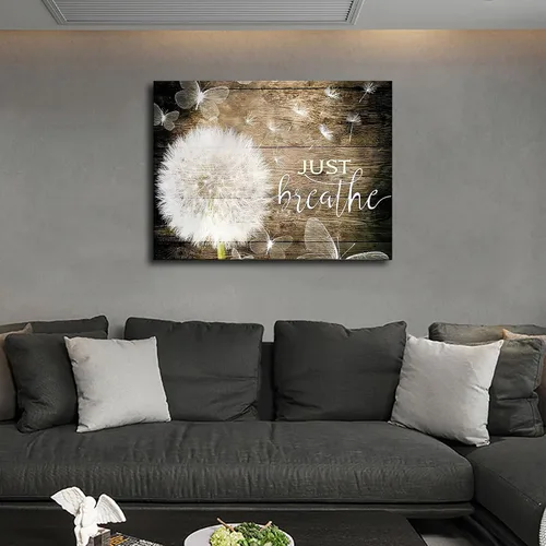 Vista 2 de LaMaMe Just Breathe - Póster en lienzo decorativo de diente de león y mariposa, impresión de estética moderna, sala de estar, dormitorio, oficina