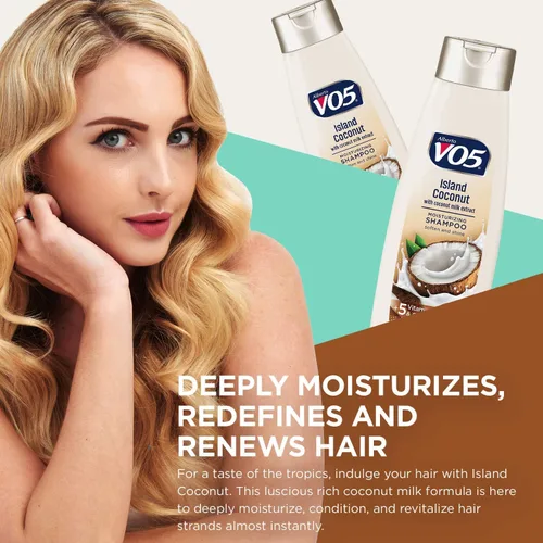 Vista 3 de VO5 Champú hidratante – 12.5 onzas líquidas – Cabello de hojas de coco de isla con aspecto vibrante y hermoso, color blanco