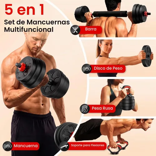 Vista 2 de Adjustable Dumbbell Set, 20/33/45/70/90lbs Free Weight Set with Connector, 5-in-1 Dumbbell Set for Barbells, Kettlebells, Push up Stand, Weight 20LB