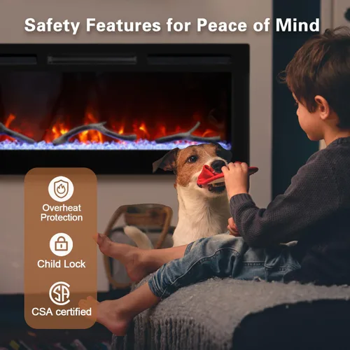 Vista 8 de Cheerway Chimenea eléctrica inteligente WiFi de 42 pulgadas, calentador eléctrico empotrado y montado en la pared con sonido crepitante y llama