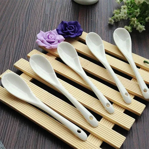 Vista 8 de Misaso Cucharas de huevo de porcelana blanca, cucharas de cerámica, cuchara de café, cuchara de postre cuchara de servir