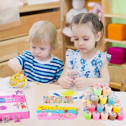 Vista 6 de Kit de slime de mantequilla, paquete de 68 mini regalos de fiesta para niñas y niños, suministros perfumados de limo a granel y niños, juguete