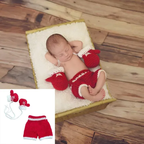 Vista 7 de Trajes de fotografía para recién nacidos, para sesión de fotos de ganchillo, conjunto de traje de punto, sombrero y pantalones