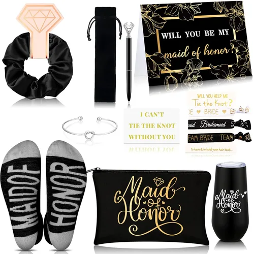 Vista 11 de Yexiya Juego de 13 piezas de regalo de caja de propuesta de dama de honor, regalo con texto en inglés "Will You Be My Maid of Honor", de acero