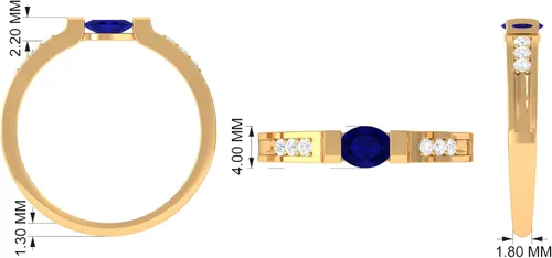 Vista 6 de 12 CT Blue Sapphire and Diamond Band Ring, 4X5 MM Oval Cut Blue Sapphire Solitaire Band Ring, Bar Set Blue Sapphire Gold Band,14K Solid Gold