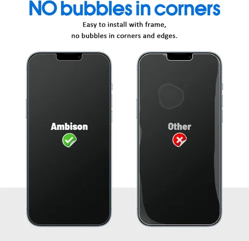 Vista 6 de [Paquete de 2] Ambison Protector de Pantalla de Vidrio Mate Diseñado para iPhone 16e/iPhone 14/iPhone 13/13 Pro, Marco de Instalación/Sin
