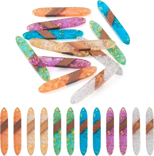 Vista 32 de Beadthoven - Abalorios de madera de resina, aretes de bricolaje para hacer dijes, colgantes de madera de resina geométrica, piezas bohemias