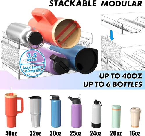 Vista 2 de Simple Houseware Organizador apilable de almacenamiento de vasos para botellas de agua de 2 niveles, transparente