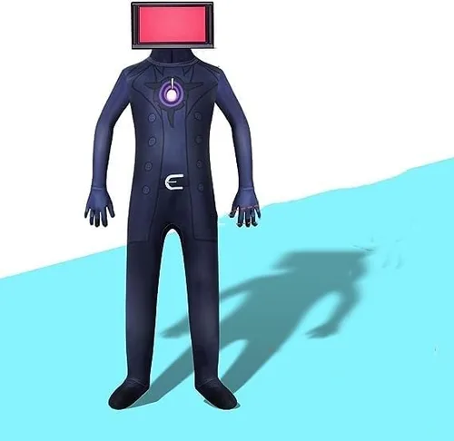Vista 2 de BOKAAW Renyqatt Skibidi - Disfraz para niños, disfraz de Halloween, cosplay, fiesta, body con gorro, traje de juego de dibujos animados para niños