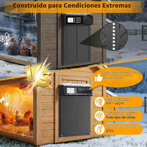 Vista 6 de Puerta automática tamaño grande del gallinero accionada solar - sensor