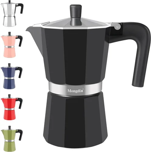 Vista 24 de Mongdio - Cafetera de café espresso para estufa Moka, Cafetera Cubana para estufa, Cafetera Mocha Greca Italiana, para 6 tazas de espresso, 10 onzas