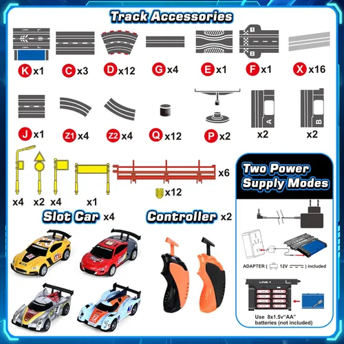 Vista 2 de Juguetes para niños de 6, 7, 8-12 años, juegos de pista de carreras de ranuras con 4 autos de ranura, pista de batería o eléctrica para niños, juego