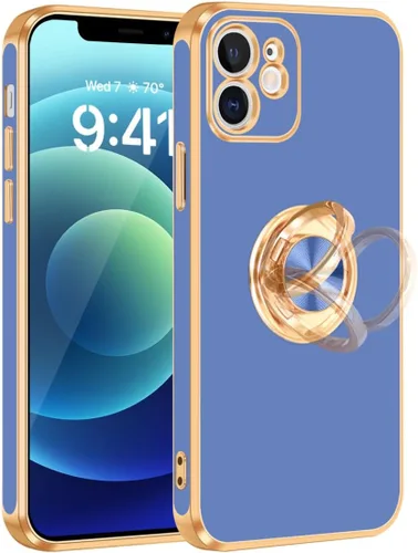 Vista 10 de Fingic Funda para iPhone 12 con Soporte de Anillo, [Soporte de Anillo Giratorio de 360° Magnético con Base] [Borde Dorado Brillante con Enchapado]