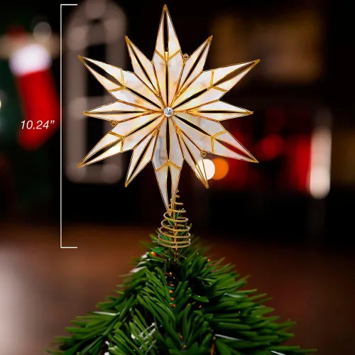 Vista 3 de Kurt Adler 10 luces 12 puntos Capiz estrella y centro gema de árbol